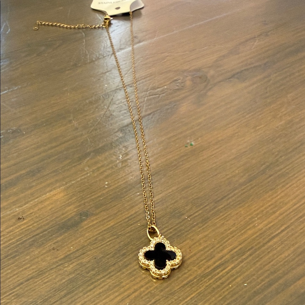 Elegant Gold White and Black Reversible Pendant Necklace